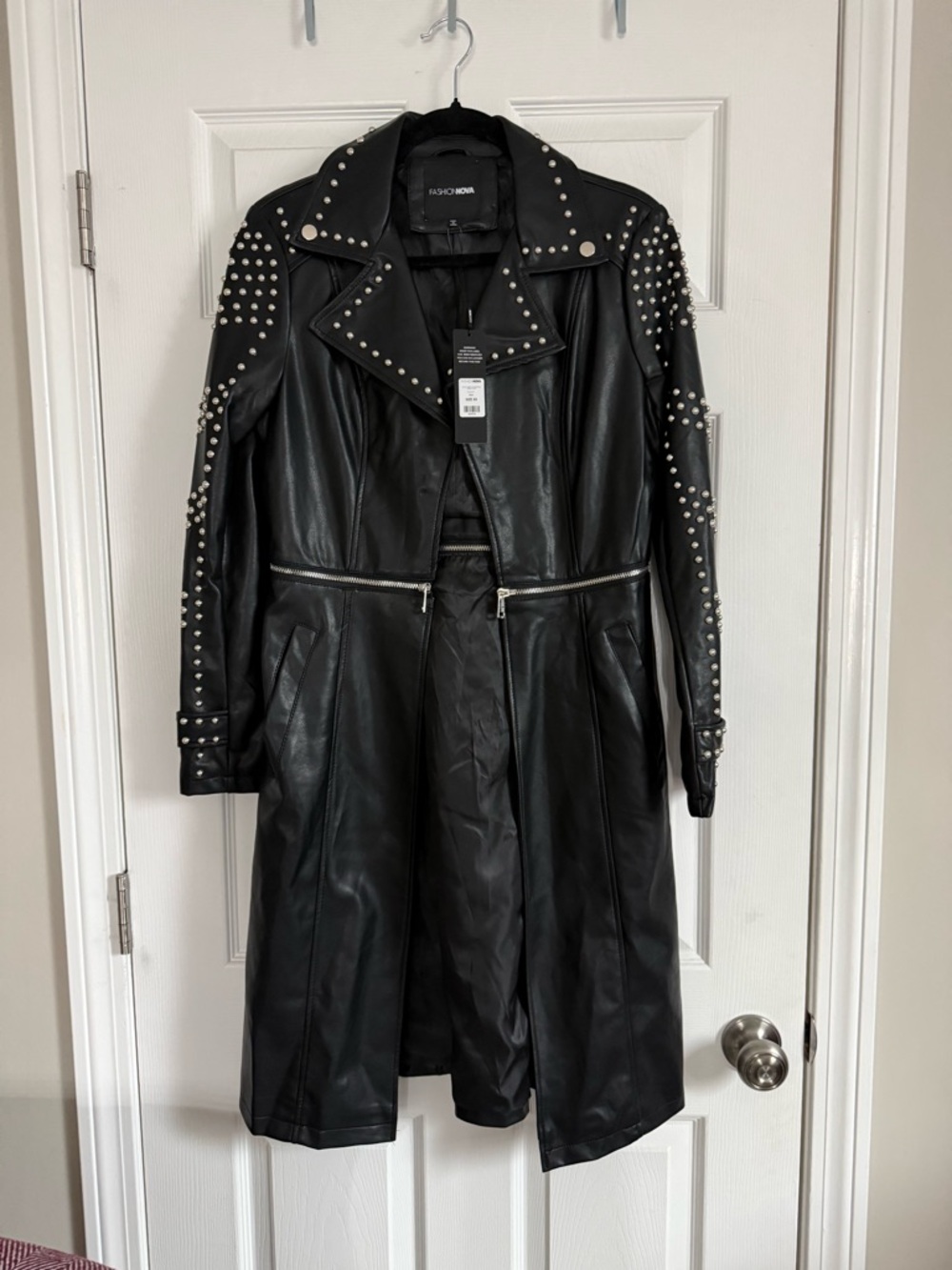 NWT Fashion Nova Black Studded Faux Leather Trench
